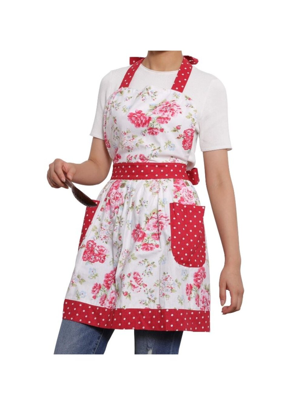 Retro Vintage Kitchen Bib Apron Pockets Foral Pot a Dot Cooking Baking NEW